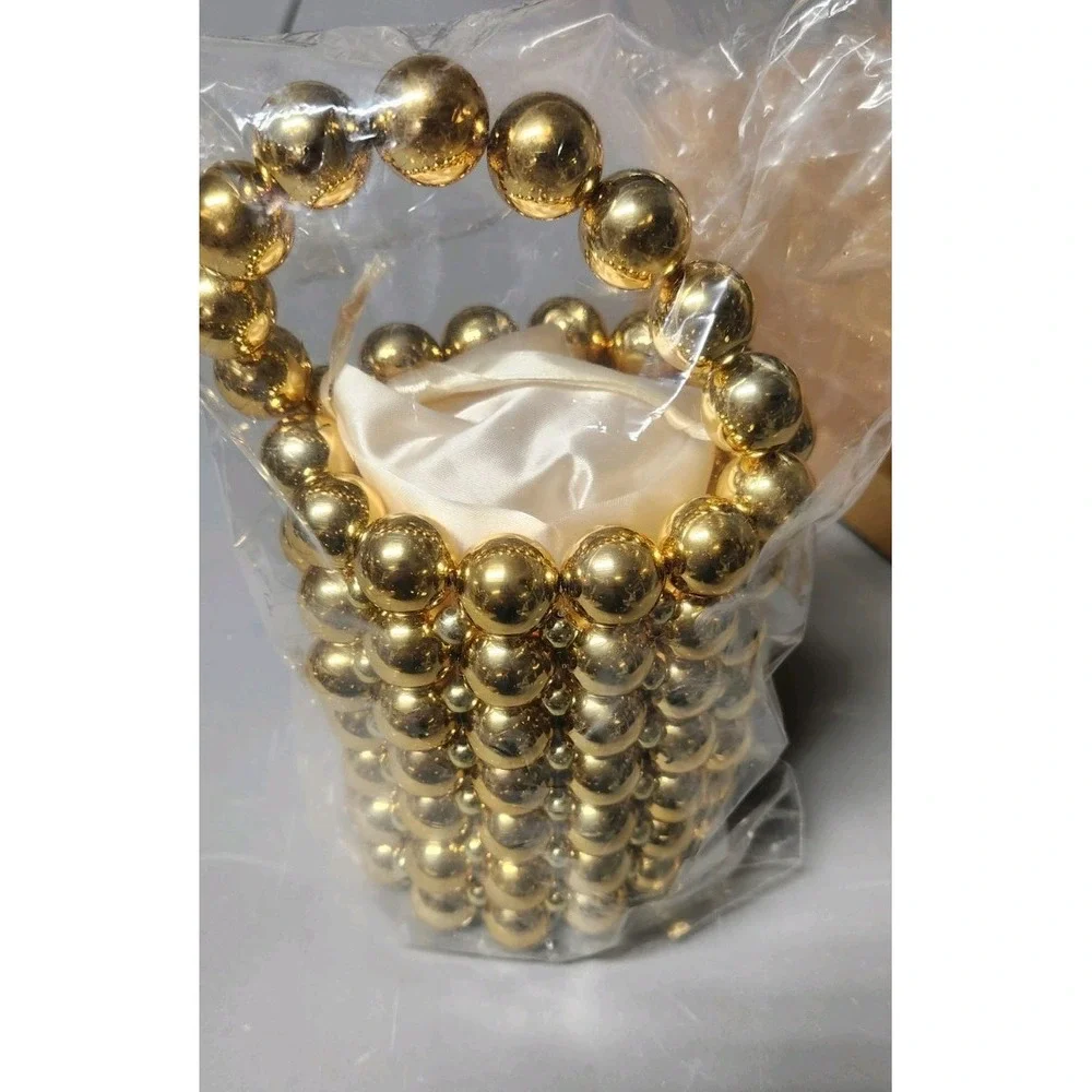 Gold Pearl Beaded Crossbody/Clutch Bag w/ DustBag NEW